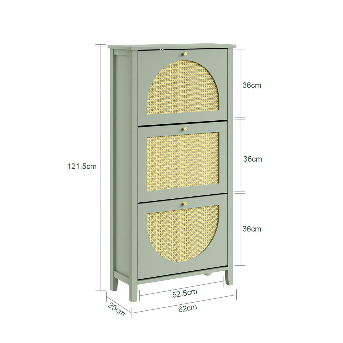 SCHUHSCHRANK Schmal mit 3 Klappen Grün 62x25x121,5cm - Grün, Holzwerkstoff (62/121/25cm) - SoBuy
