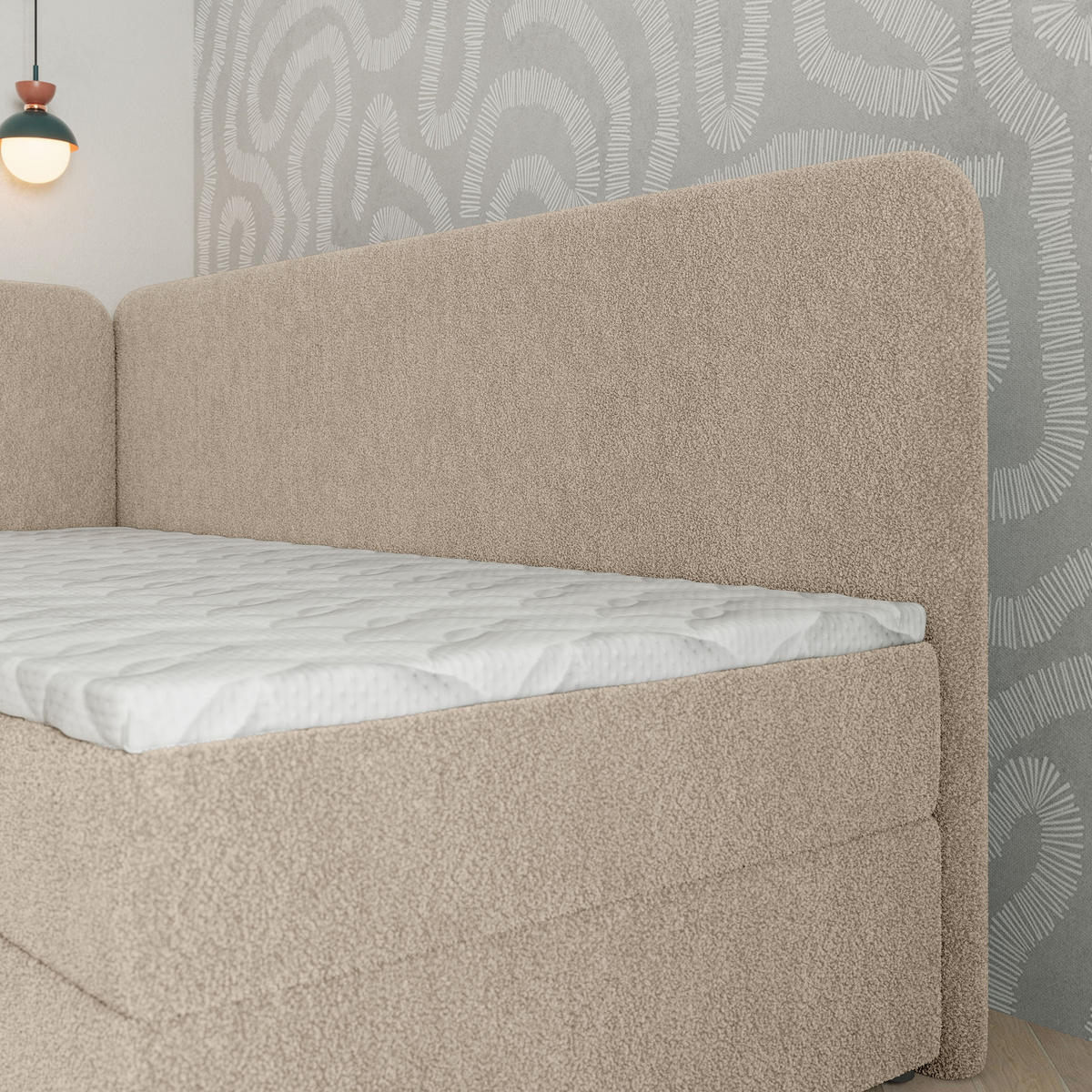 BOXBETT GINA 80x200 cm mit Matratze und Topper, H2+H3 - Beige - Beige, Holz (80/200cm) - MASSENO