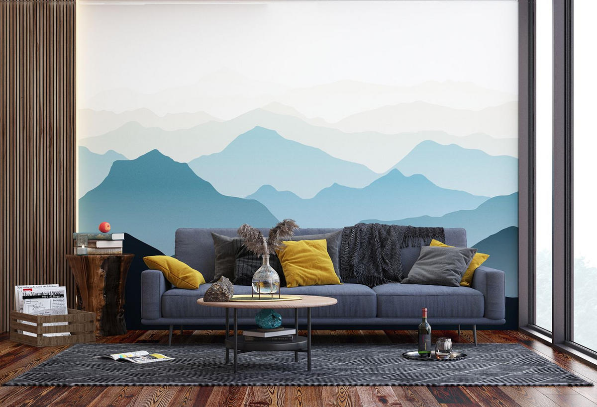 FOTOTAPETE Berglandschaft 375 x 270 cm - Blau, Papier (375/270cm) - Sanders & Sanders