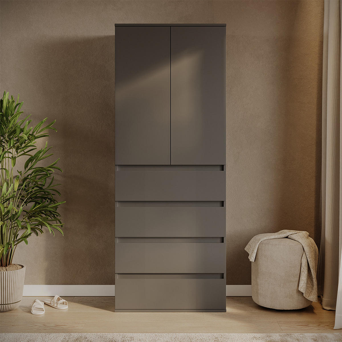 KLEIDERSCHRANK Claus Anthrazit 74 x 191.5 cm mit 4 Schubladen - Anthrazit, Holzwerkstoff (74/191.5/40cm) - Vicco