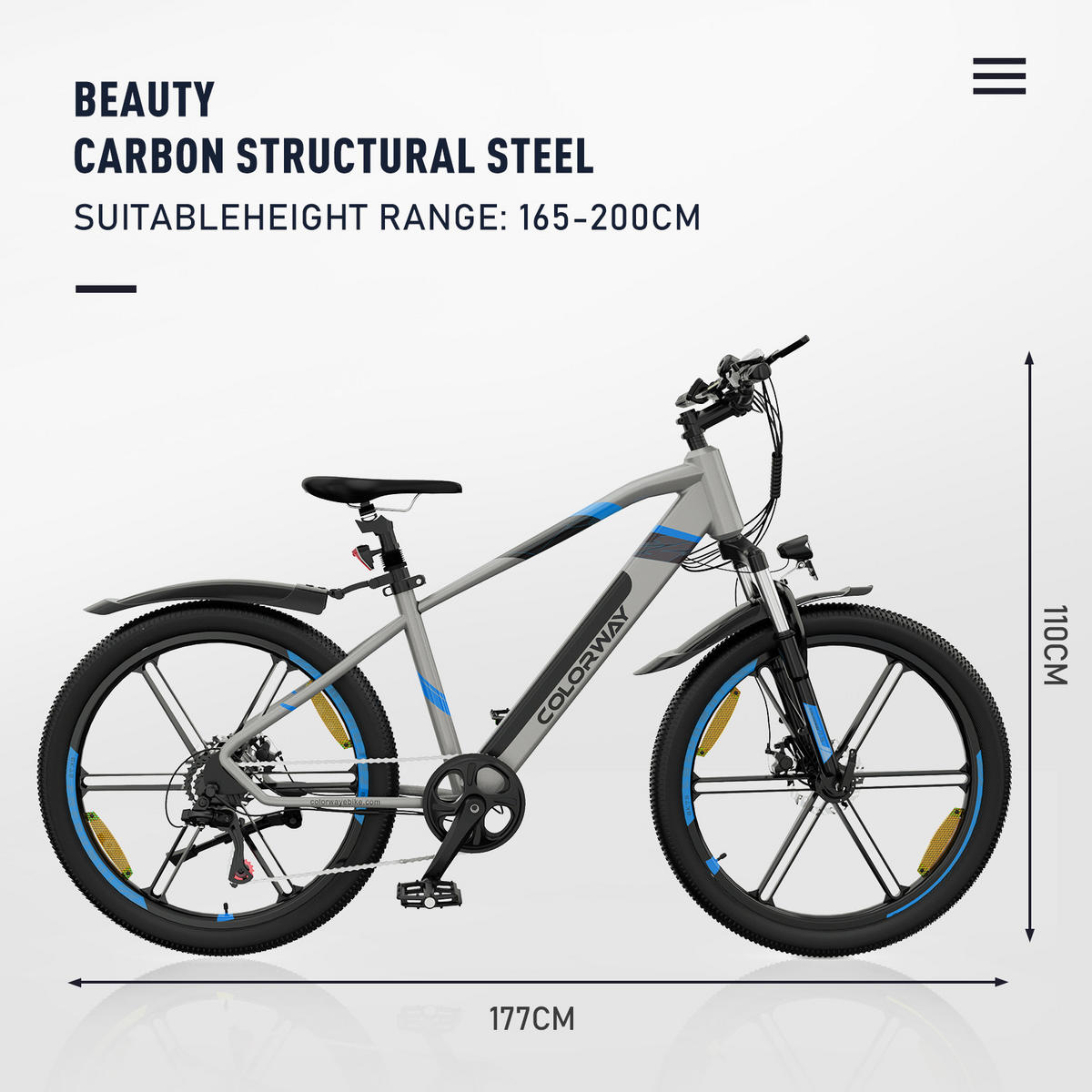 E-BIKE Mountain BK7S für Damen & Herren, 7 Gang, bis zu 90km - Grau, Metall (24cm) - COLORWAY