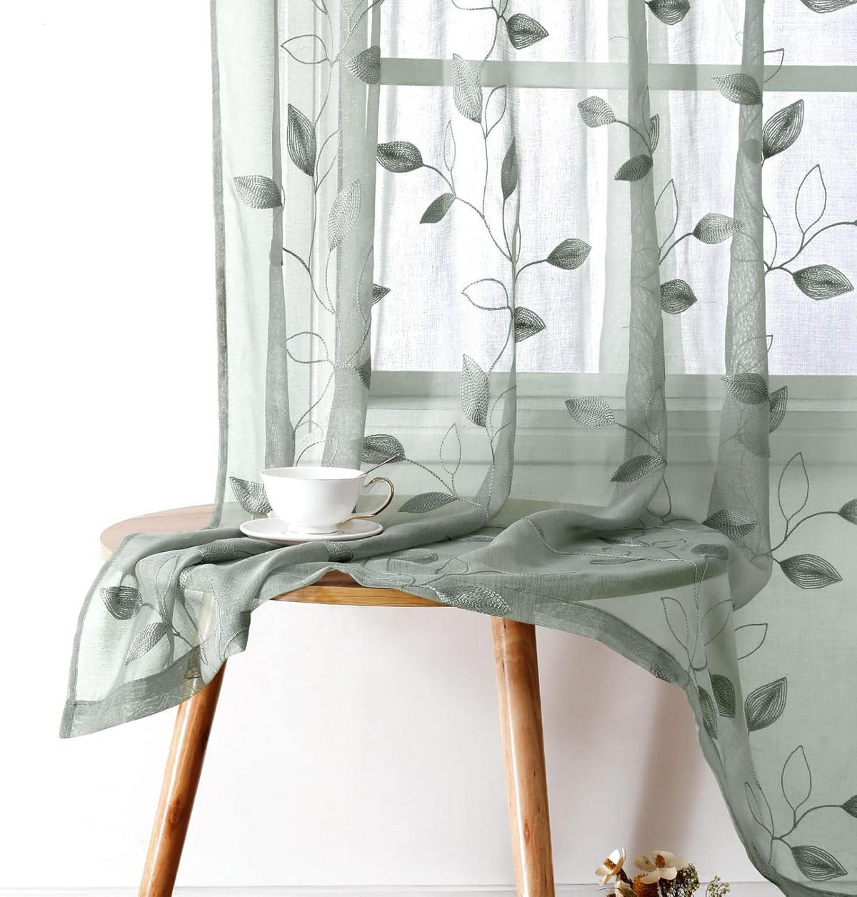 GARDINEN – Transparenter Stoff – 132 x 160 cm – Zweiteilig - Grün, Textil (160/1/132cm)