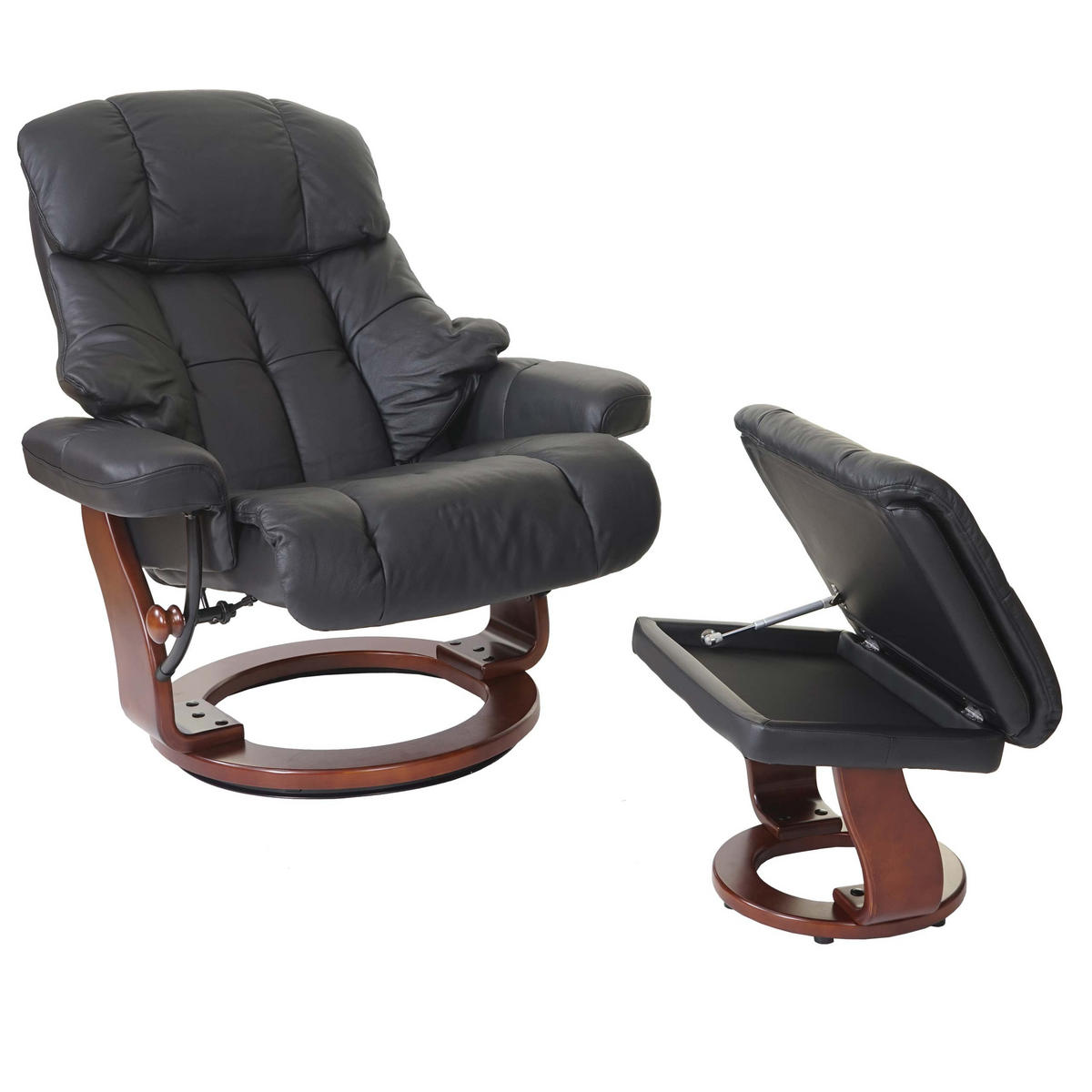 RELAXSESSEL XXL MIT HOCKER Schwarz - Schwarz, Leder (97/112/88cm) - MCA