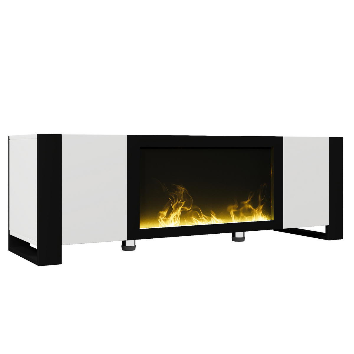 TV-ELEMENT mit Elektrokamin 165 x 32 x 55 cm Weiß/Schwarz - Weiß, Holzwerkstoff (32/55/165cm) - Beauniv