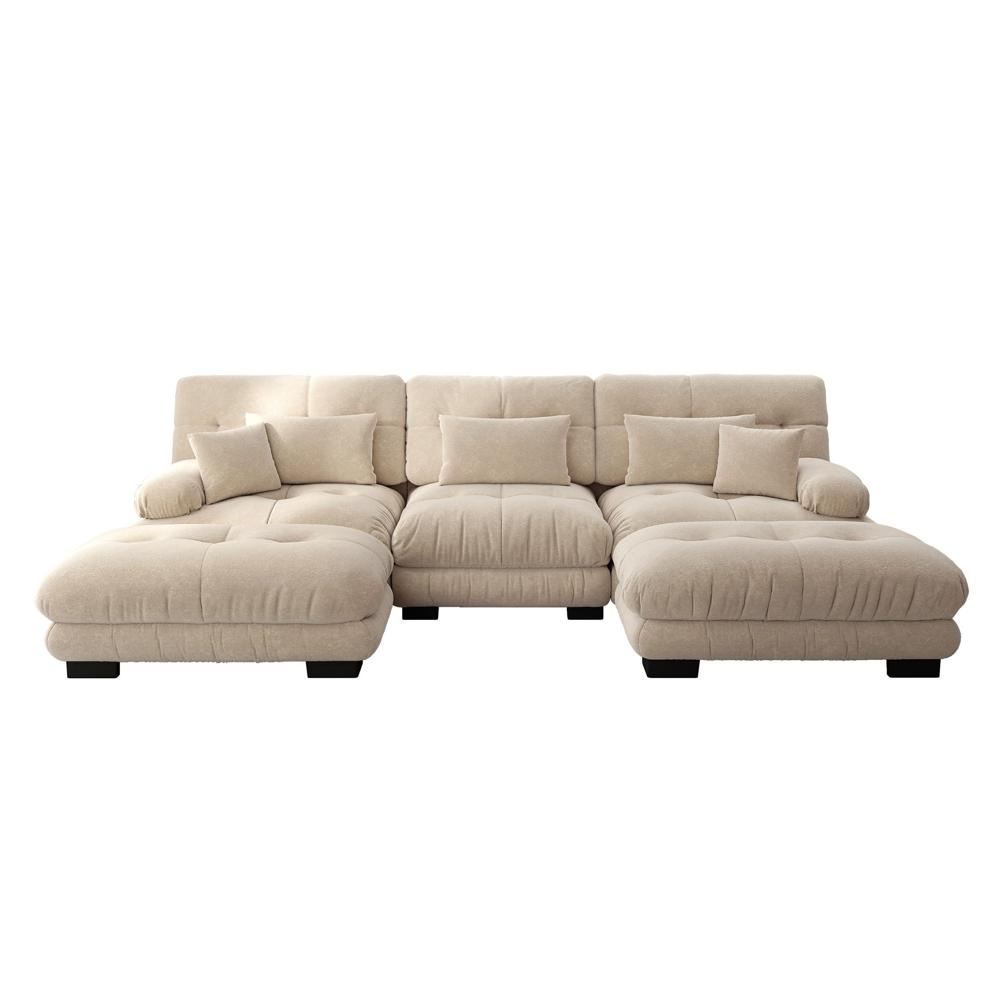 WOHNLANDSCHAFT Hellbraun 313/145/81 cm 3-Sitzer Modular mit Hocker - Cappuccino, Textil (313/81/145cm) - PANGIVO