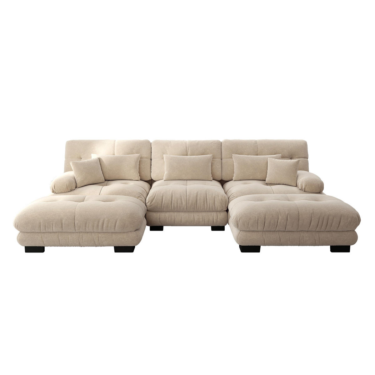 WOHNLANDSCHAFT DE-34065 U-förmig mit Ottoman Hellbraun - Hellbraun, Holz (145/81/313cm) - ComfortXL