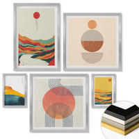 WANDBILDER 5er Set - 50x50 cm & 20x30 cm & 40x60 cm Silberner Rahmen - Abstrakte Berglandschaften - Silberfarben, Kunststoff (40/60cm) - ArtPrintCave