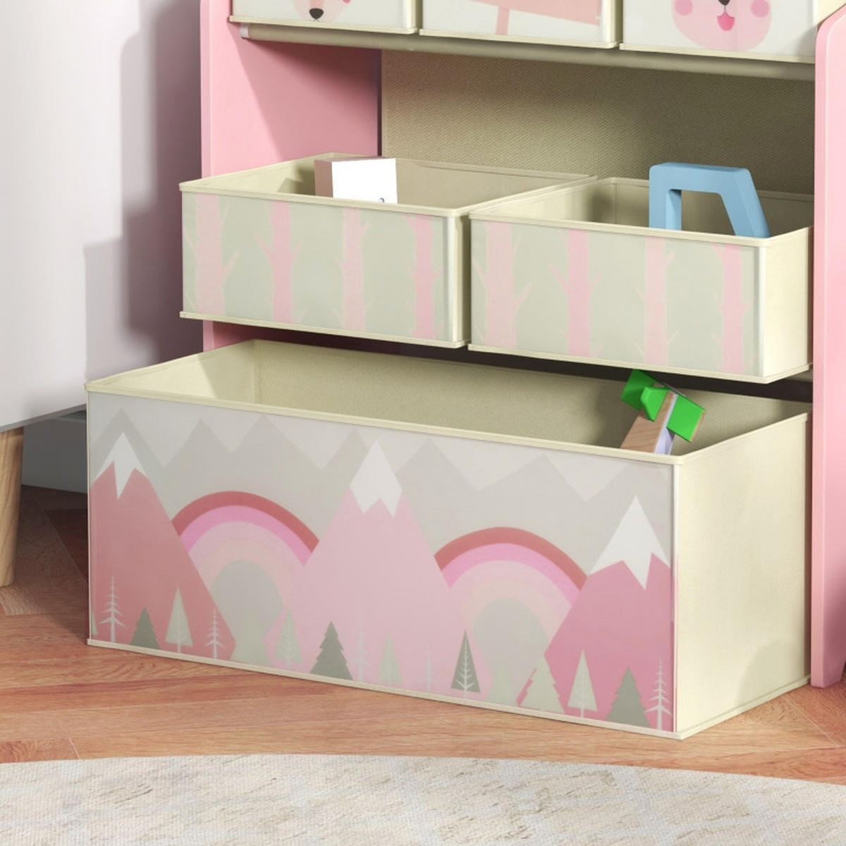 KINDERREGAL DE-09565 6 Stoffboxen mit niedlichem Motiv Rosa - Pink, Holzwerkstoff (63/66/30cm) - ComfortXL
