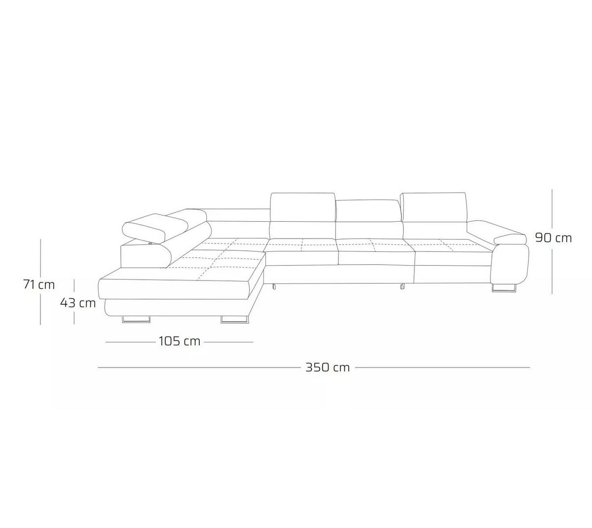 ECKSOFA WILD MAXI L Links mit Schlaffunktion 125x195 Chenille Braun - Chromfarben/Braun, Holz/Textil (350/203cm) - Muffo