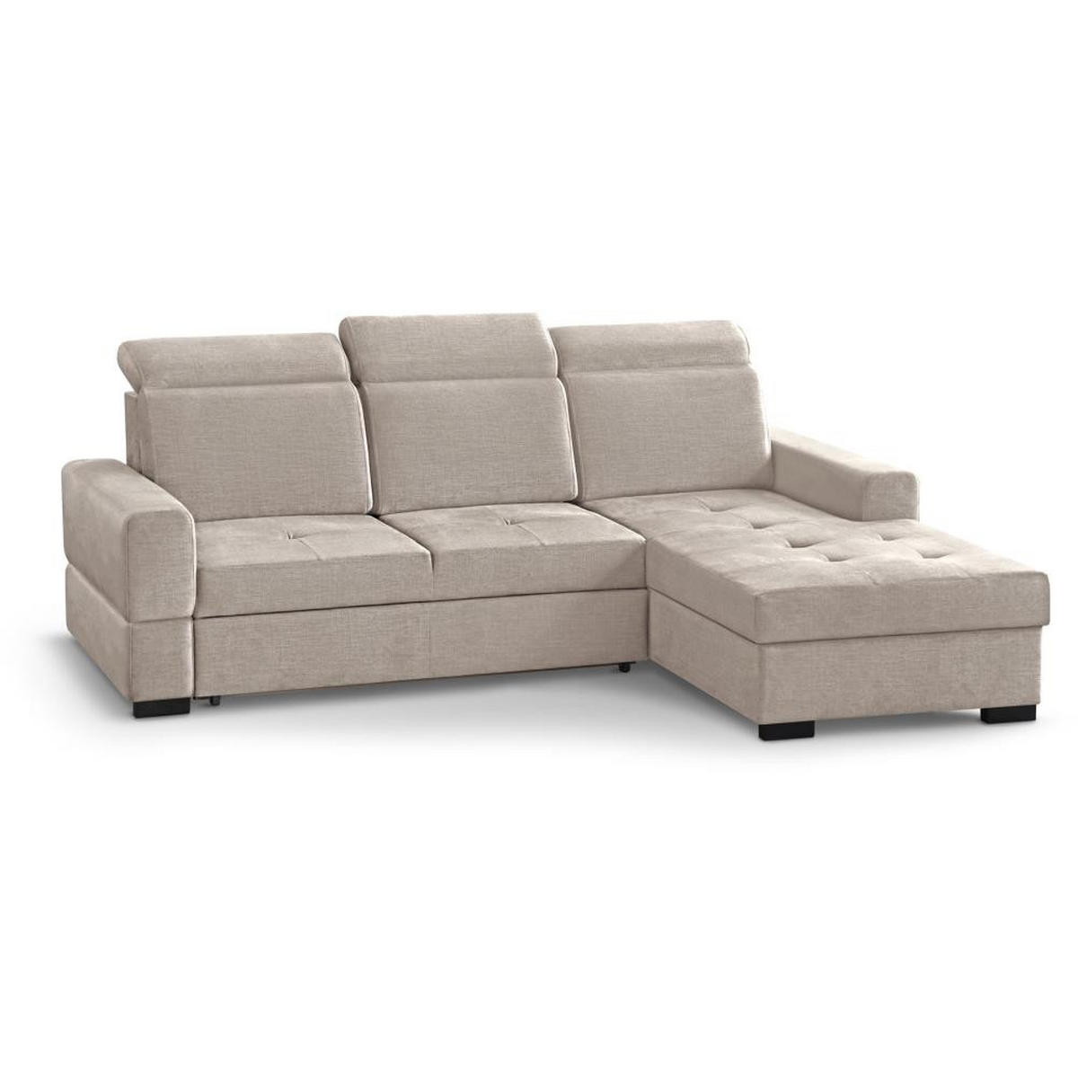 ECKSCHLAFSOFA Alex Mini beige rechts - Beige/Schwarz, Textil (245/185cm) - Beautysofa