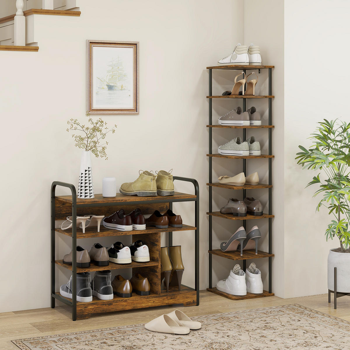 SCHUHREGAL mit 4 Ebenen - Braun, Holzwerkstoff (30/65/70cm) - HOMCOM