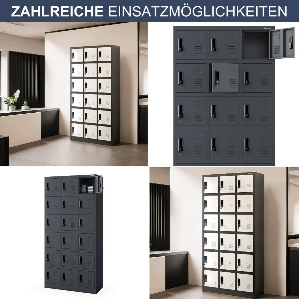 SCHLIESSFACHSCHRANK Spind BERN 18 Fächer185x90x40cm Anthrazit - Anthrazit, Metall (90/185/40cm) - DELUKE