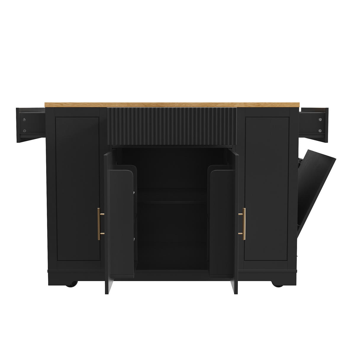 KUHINJSKI otok 120/50/92 cm iz MDF z vrtljivimi kolesi, predalom za koš in 2 vrati, Črna - črna, leseni material (120/92/50cm) - Redom
