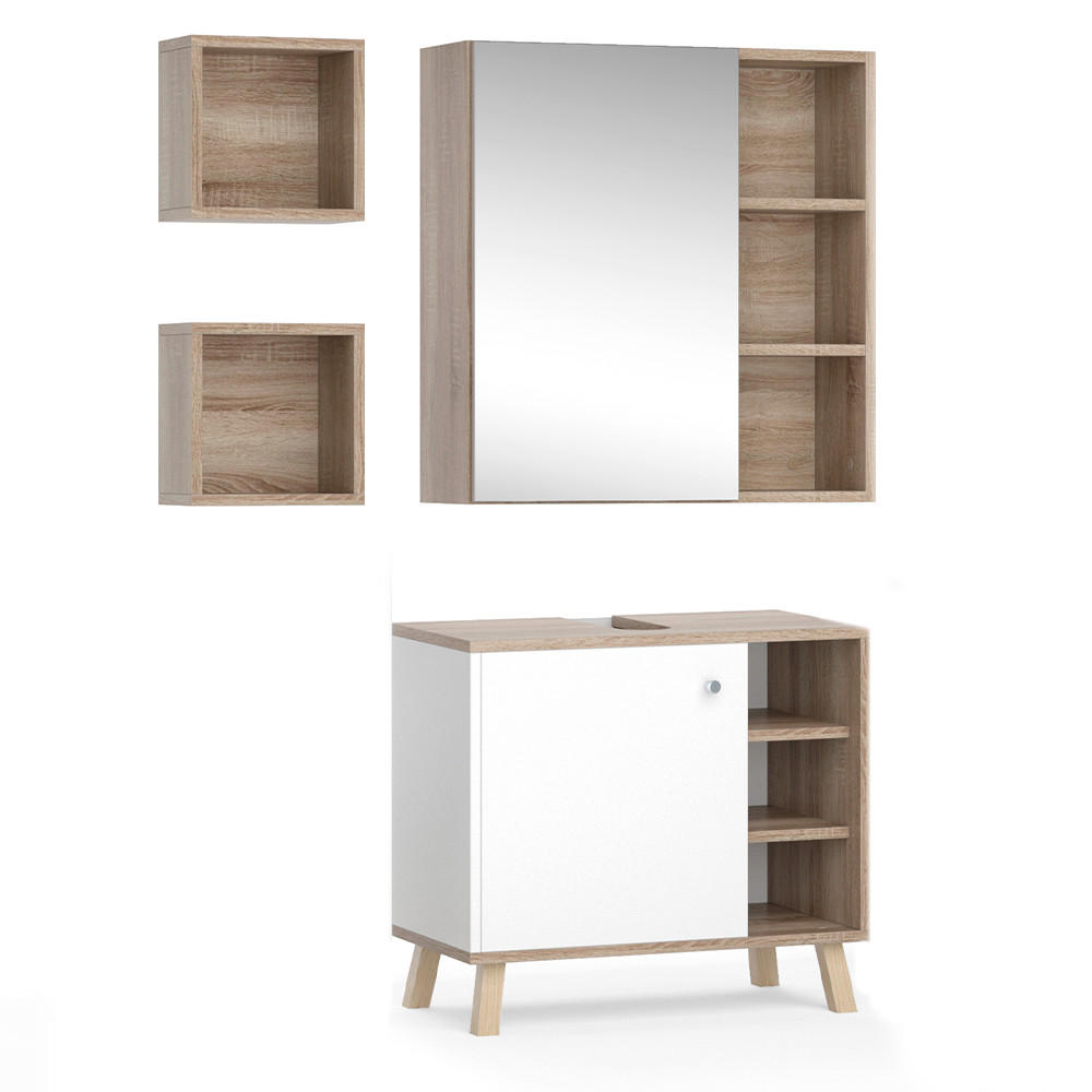 BADMÖBEL-SET Senyo Weiß 3 Teile - Weiß/Sonoma Eiche, Holzwerkstoff (62/54/32cm) - Vicco