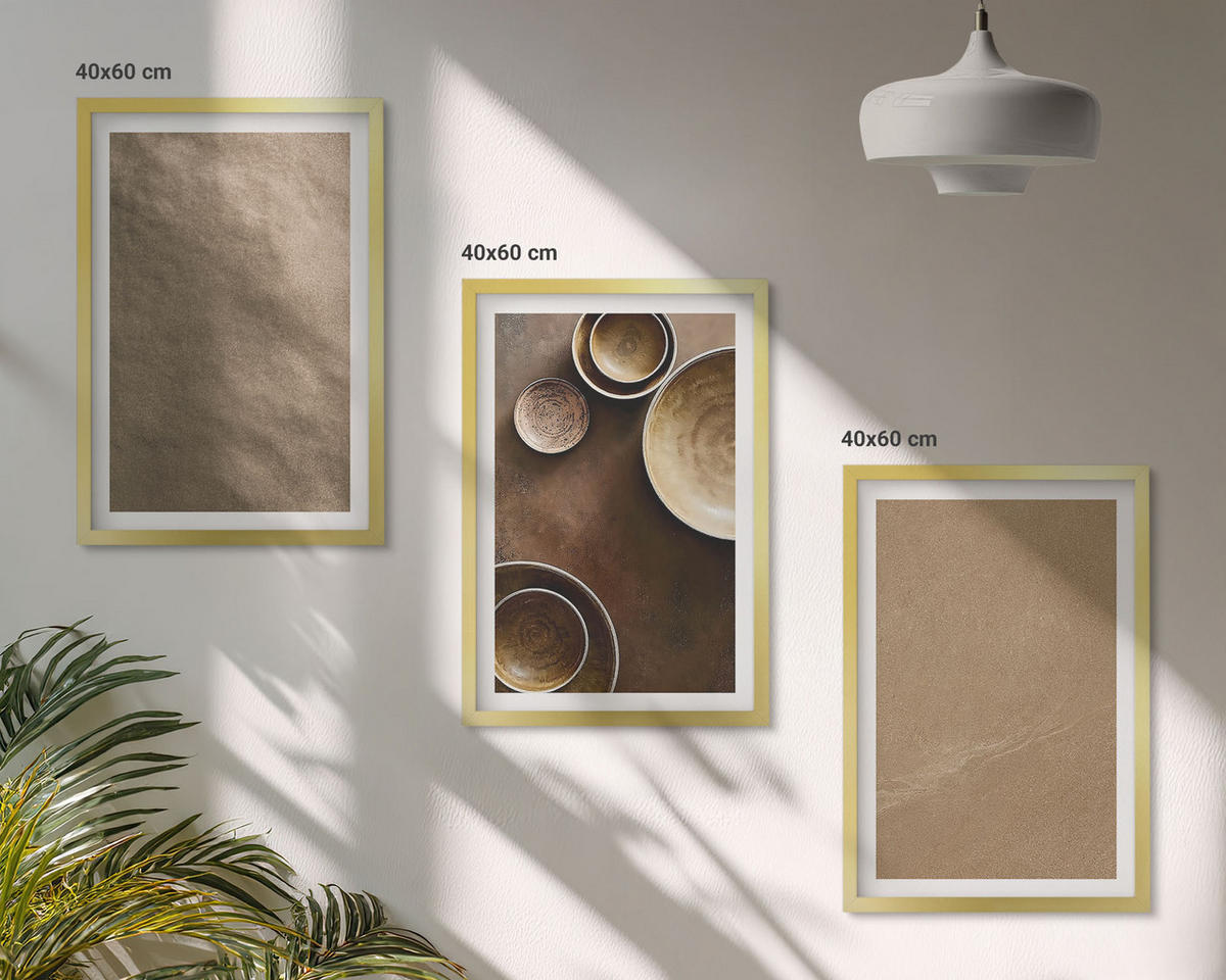 WANDBILDER 3er Set - 40x60 cm Goldrahmen - Minimalistische Steinstrukturen - Goldfarben, Kunststoff (40/60cm) - ArtPrintCave