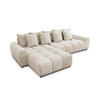 ECKSOFA Bubble mit losen Rückenkissen und Sitzfläche in Bubble-Optik aus weichem Hellbeige Strukturstoff mit schöner Sitzkomfort - Ottomane links - Beige/Schwarz, Holz/Kunststoff (180/306cm) - S-Style Möbel