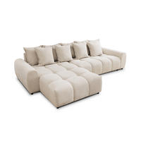 ECKSOFA Bubble mit losen Rückenkissen und Sitzfläche in Bubble-Optik aus weichem Hellbeige Strukturstoff mit schöner Sitzkomfort - Ottomane links - Beige/Schwarz, Holz/Kunststoff (180/306cm) - S-Style Möbel