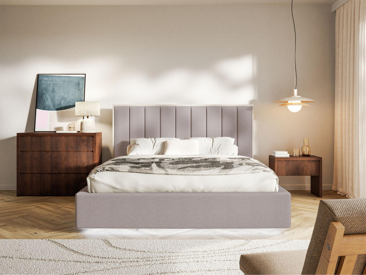 POLSTERBETT Togents Braun mit Chenillebezug und LED, 160x200 cm - Braun, Textil (160/200cm) - Selsey