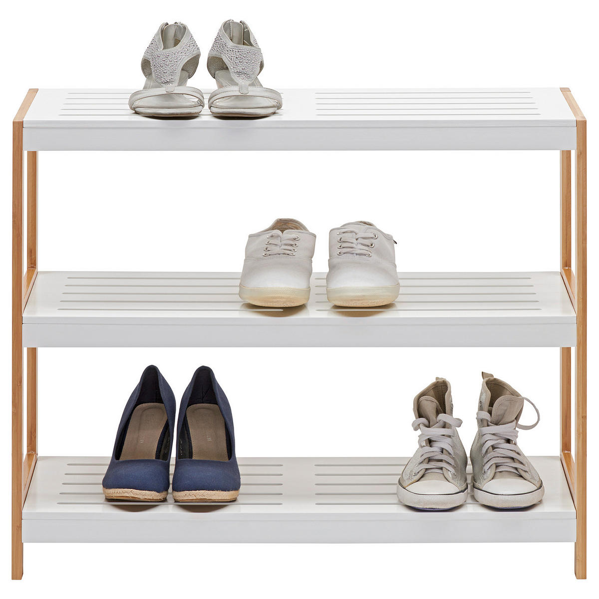SCHUHREGAL - Bambus massiv / MDF - Weiß, Holz/Holzwerkstoff (70/59/26cm) - home24