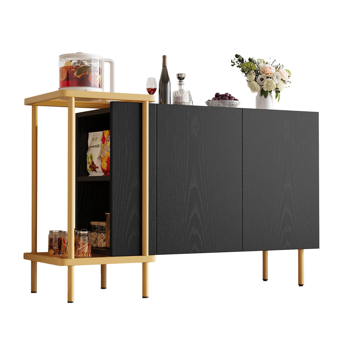 SIDEBOARD Modern mit Glas Schwarz 120x40x77.5cm - Schwarz, Holzwerkstoff (40/77.5/120cm) - FLIEKS