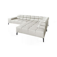 ECKSOFA NELSON Hellgrau Leder - Hellgrau/Schwarz, Leder/Metall (321/216cm) - KAWOLA