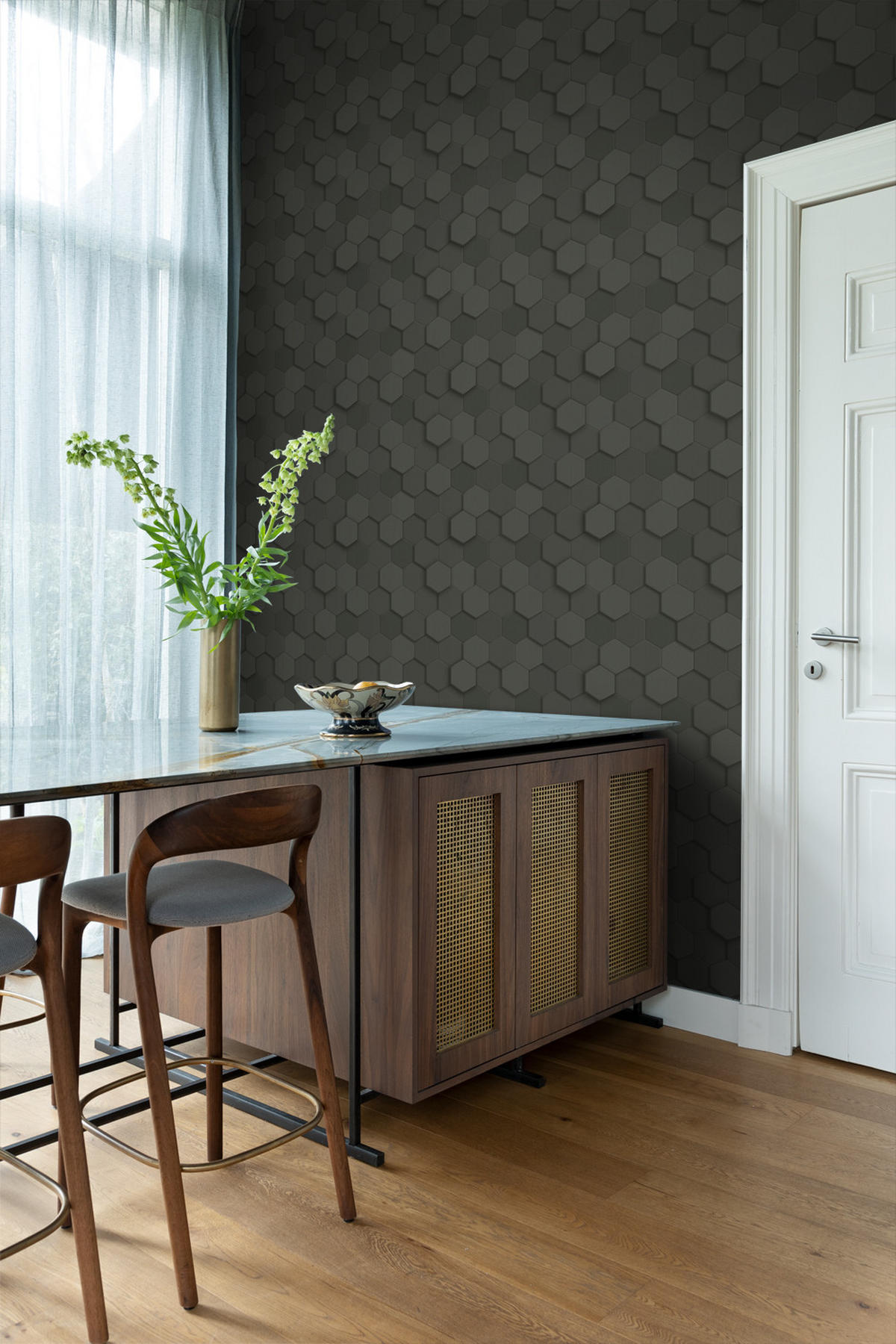 TAPETE 3D Wabenmuster 53 cm x 10.05 m - Schwarz, Papier (53/1000cm) - Origin Wallcoverings
