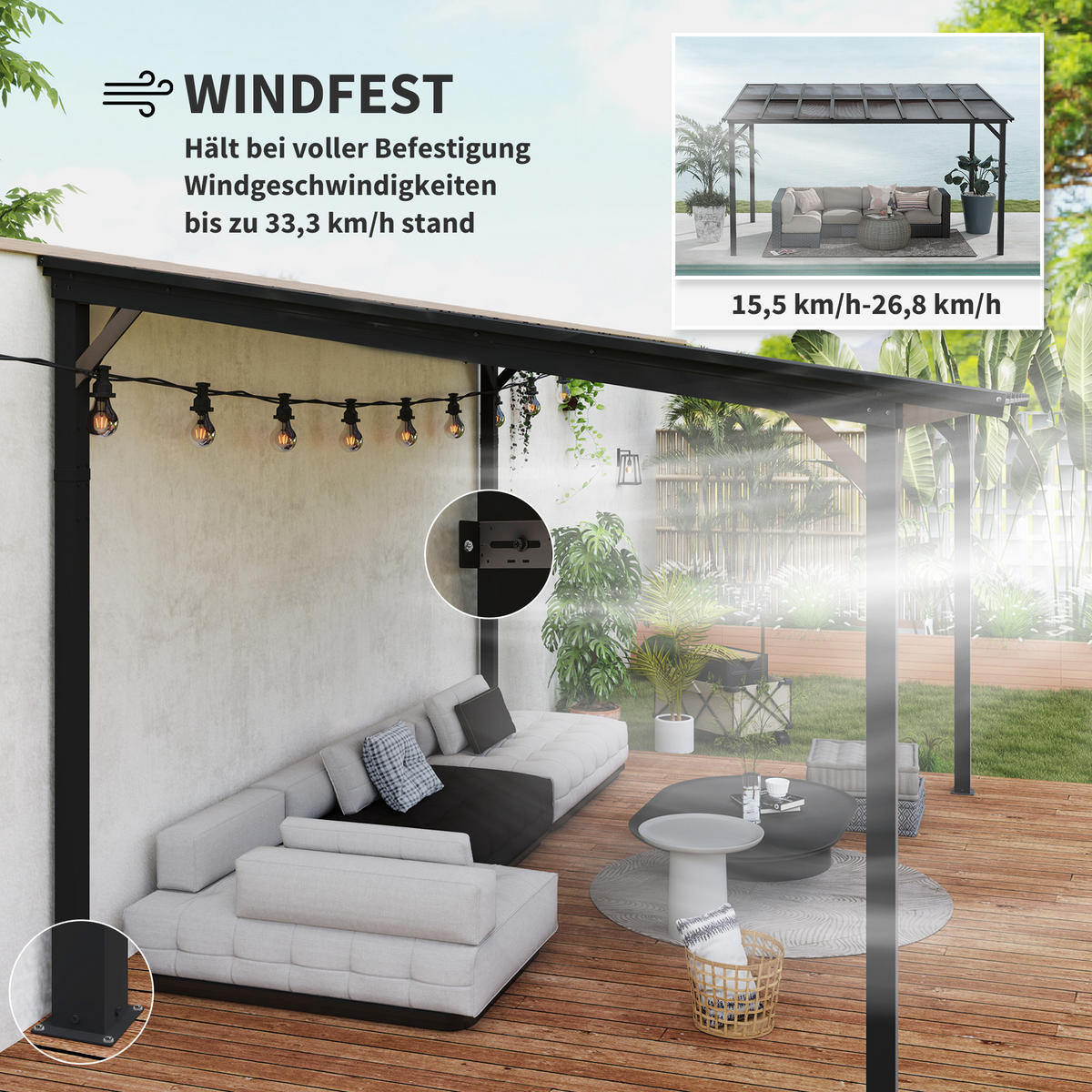 TERRASSENÜBERDACHUNG ca. 3 x 4,3m freistehend mit schrägen Dach - Dunkelgrau, Metall (294/258/428cm) - Outsunny