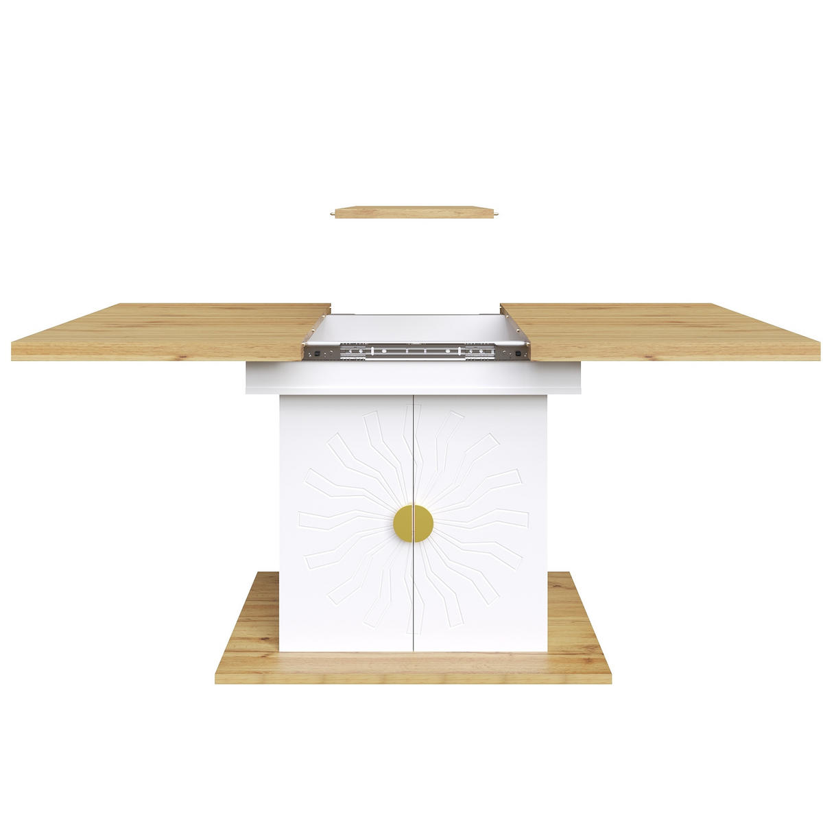 JÍDELNÍ stůl 110(140)/70/76 cm s rozkládací deskou a úložnými policemi, MDF, Bílá - bílá, kompozitní dřevo (76/70/110cm) - Redom