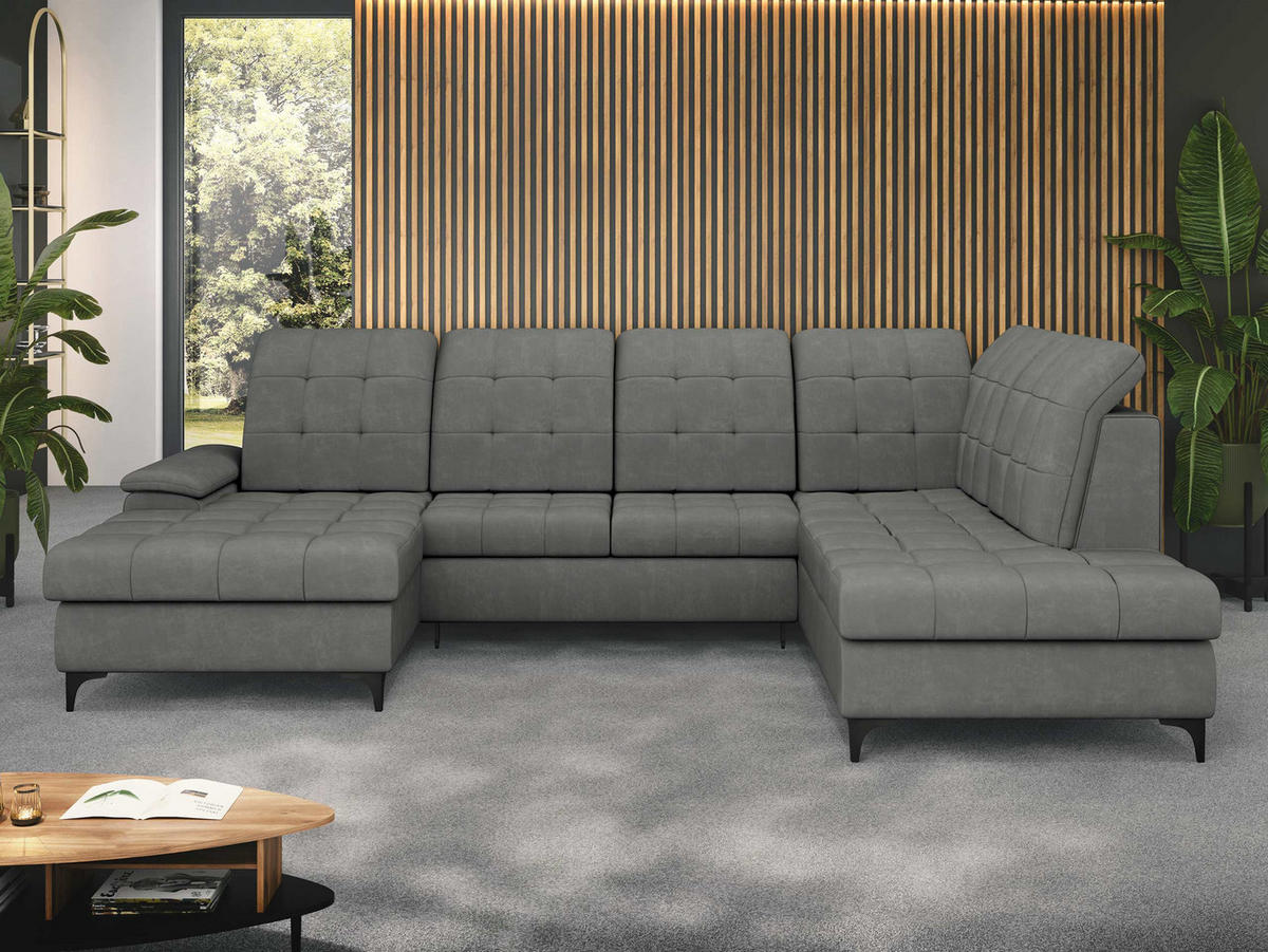 WOHNLANDSCHAFT Enzo, Seite: Links - Schwarz/Grau, Holz/Textil (330/105/212cm) - MIRJAN24