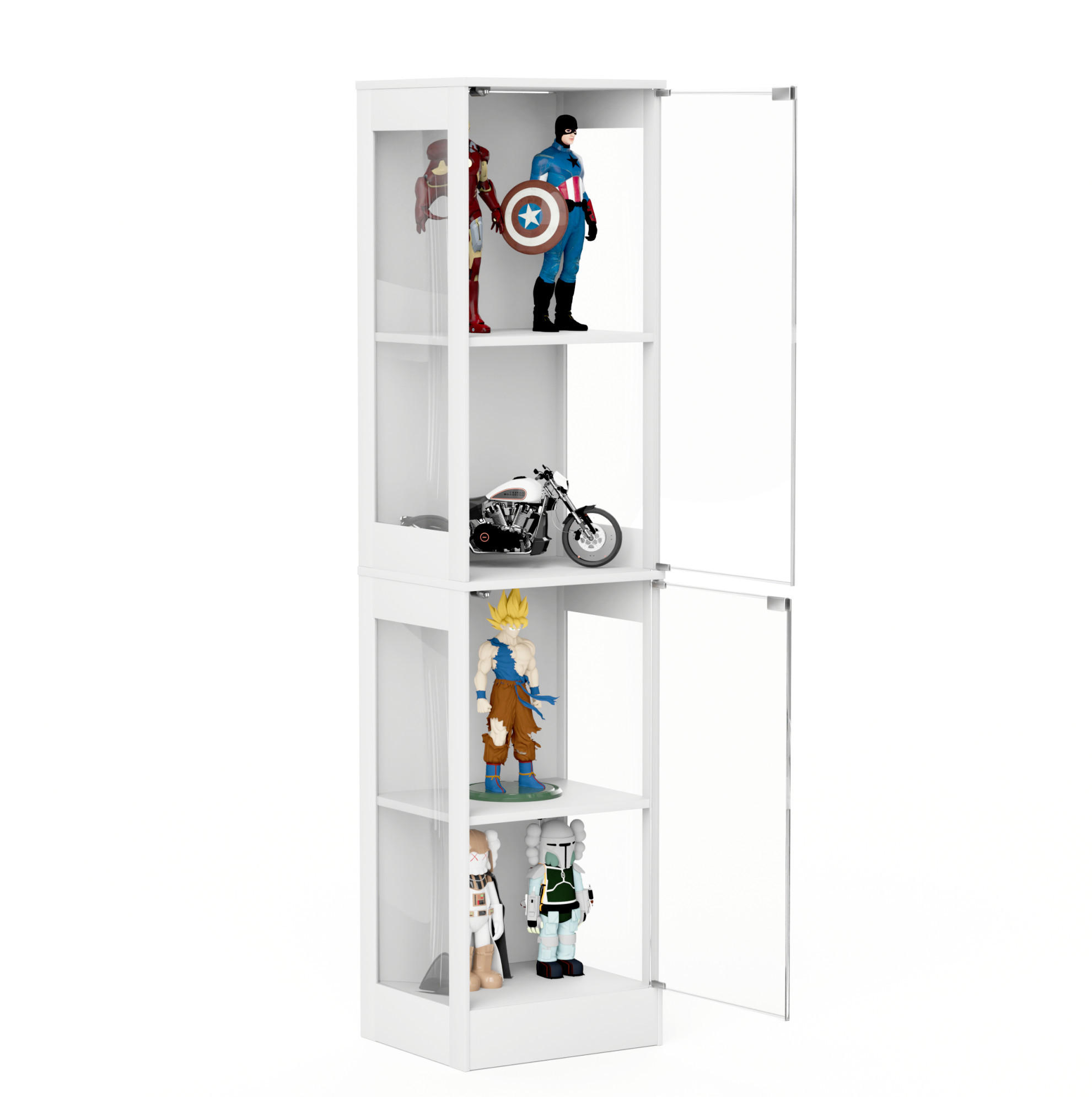 Modfu VITRÍNA z MDF a skla 40x165x35 cm bílá s LED osvětlením, senzorem pohybu a skleněnými dveřmi