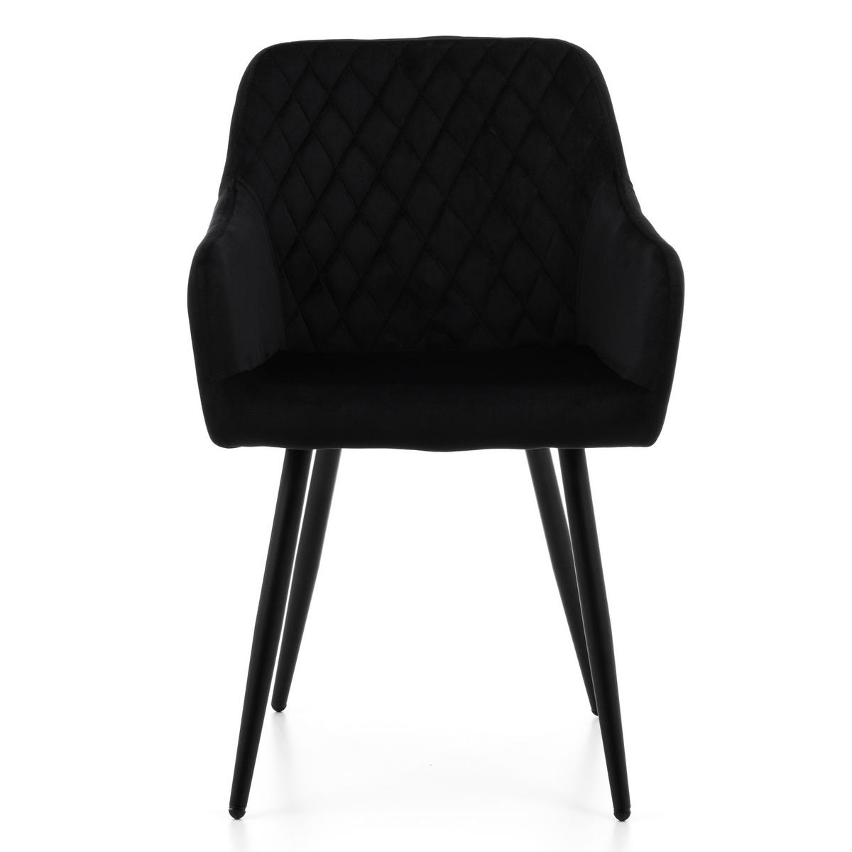 STUHL TODI gepolstert mit Steppung - schwarz - Samt Velours - Schwarz, Textil/Metall (56/85/62cm) - NEW HOME