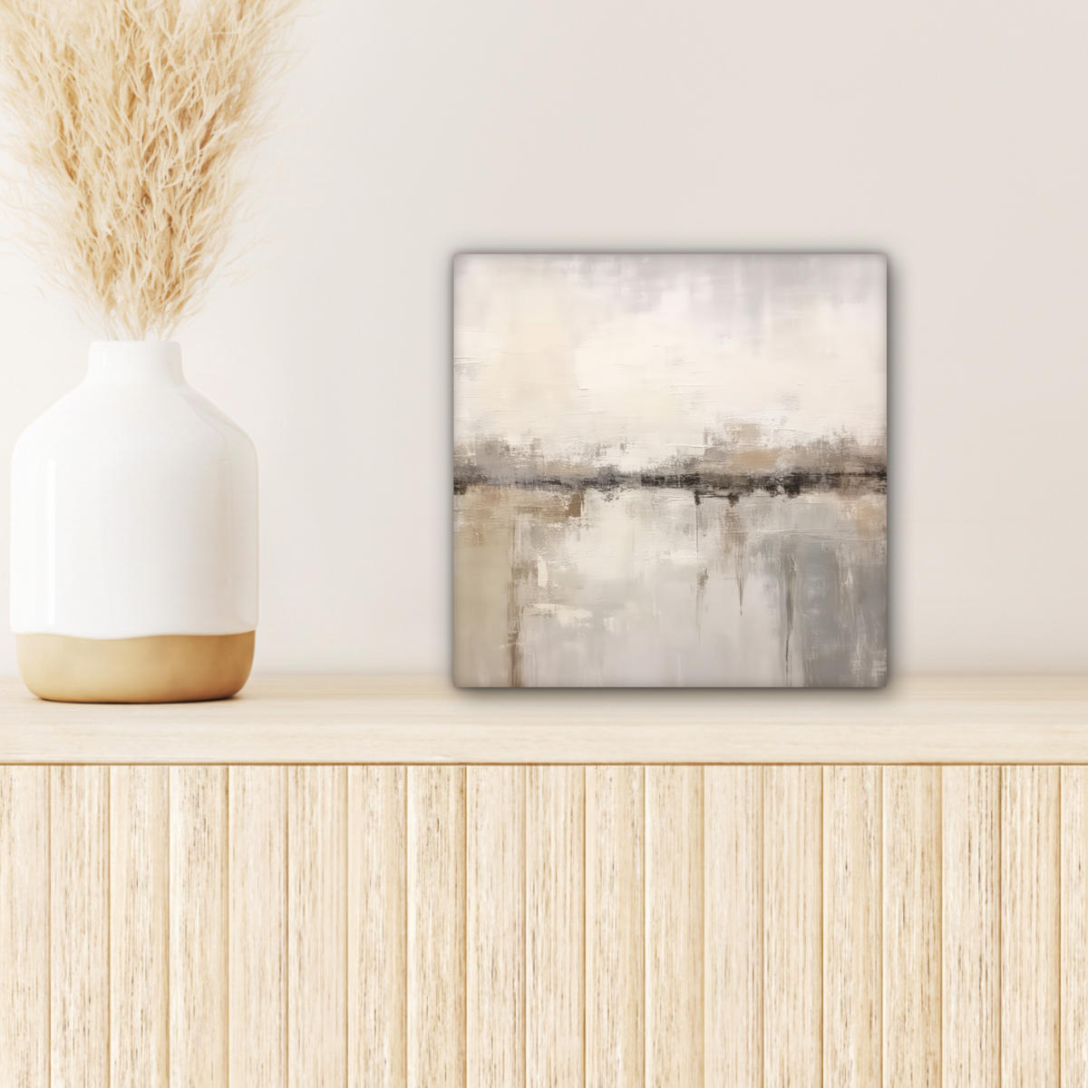 OBRAZ NA PLÁTNĚ Moderní umění - Abstraktní - Béžová 20x20 cm - béžová, textil (20/20cm) - MuchoWow