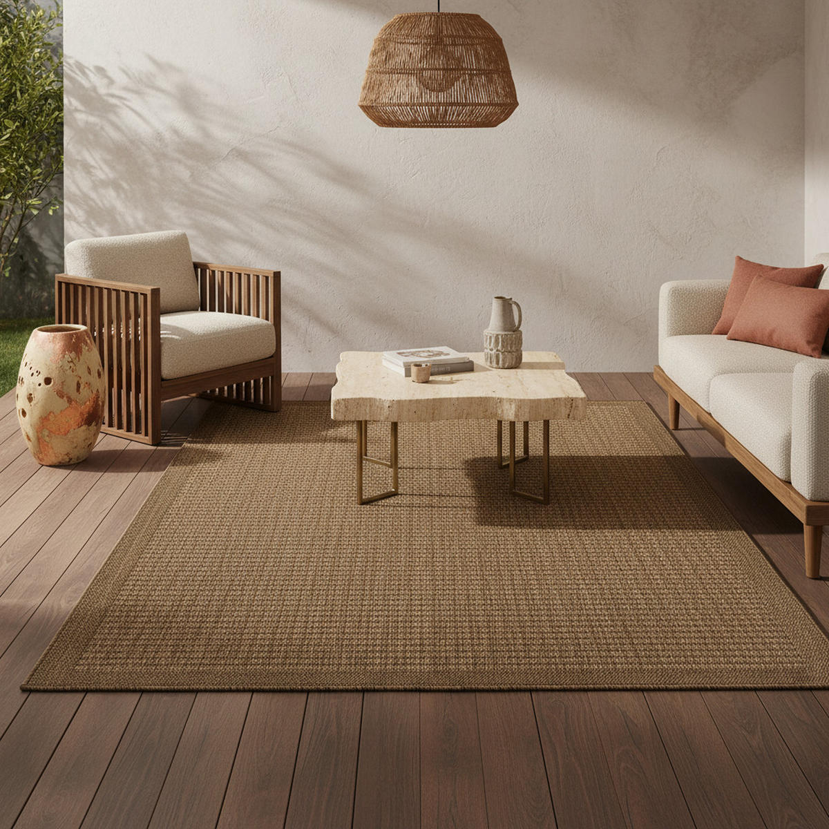 TEPPICH Outdoor Flachgewebe Uni-Farbe Polypropylen Balkon Braun Rechteckig 280x370 - Braun, Textil (280/370cm) - KADIMA DESIGN