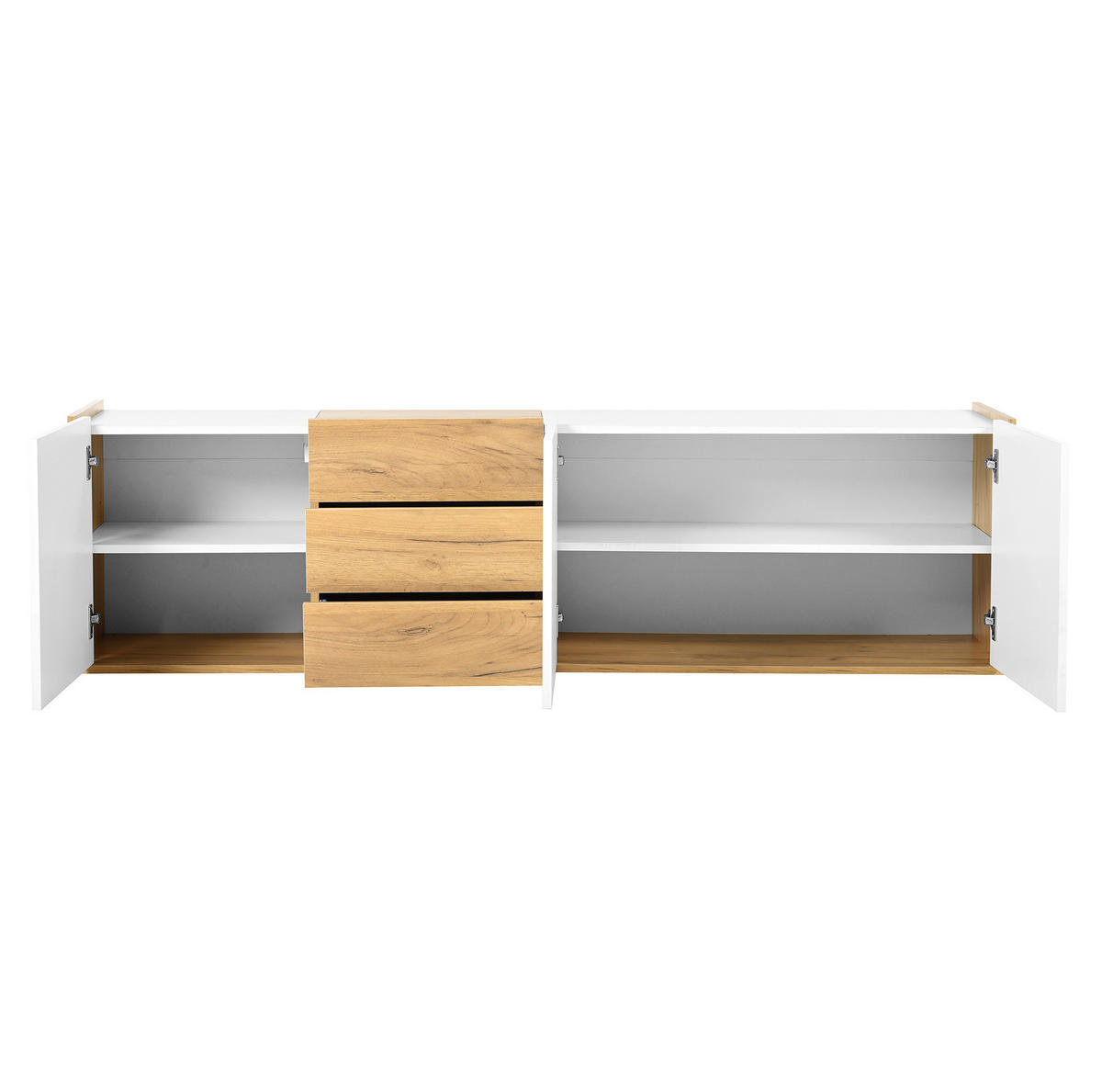 LOWBOARD 171,5/35/47 cm aus MDF mit 3 Türen, 3 Schubladen und Wandmontageoption Weiß/Holzfarben - Weiß, Holzwerkstoff (171.5/47/35cm) - Modenvie