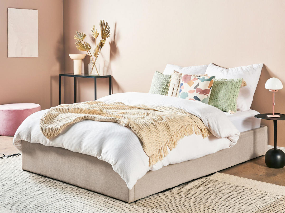 KÁRPITOZOTT ÁGY 140/200cm Bézs Dinan - bézs, textil/fa (140/200cm) - Beliani