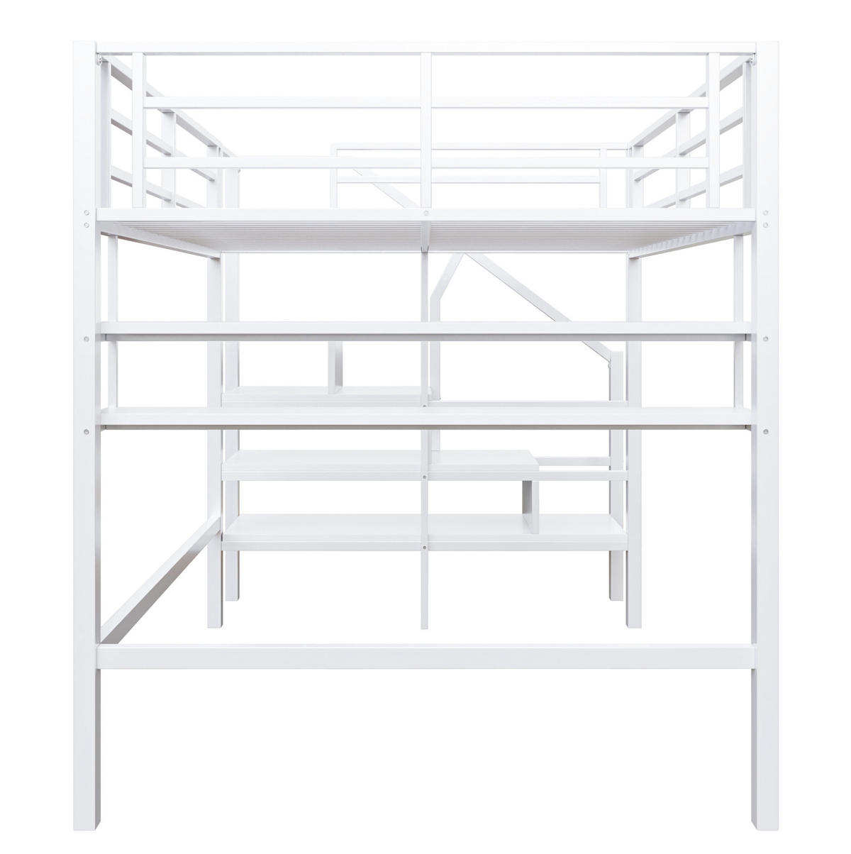 HOCHBETT 140/200 cm Weiß aus Metall mit Stauraumleiter - Weiß, Metall (140/200cm) - OKMYHOME