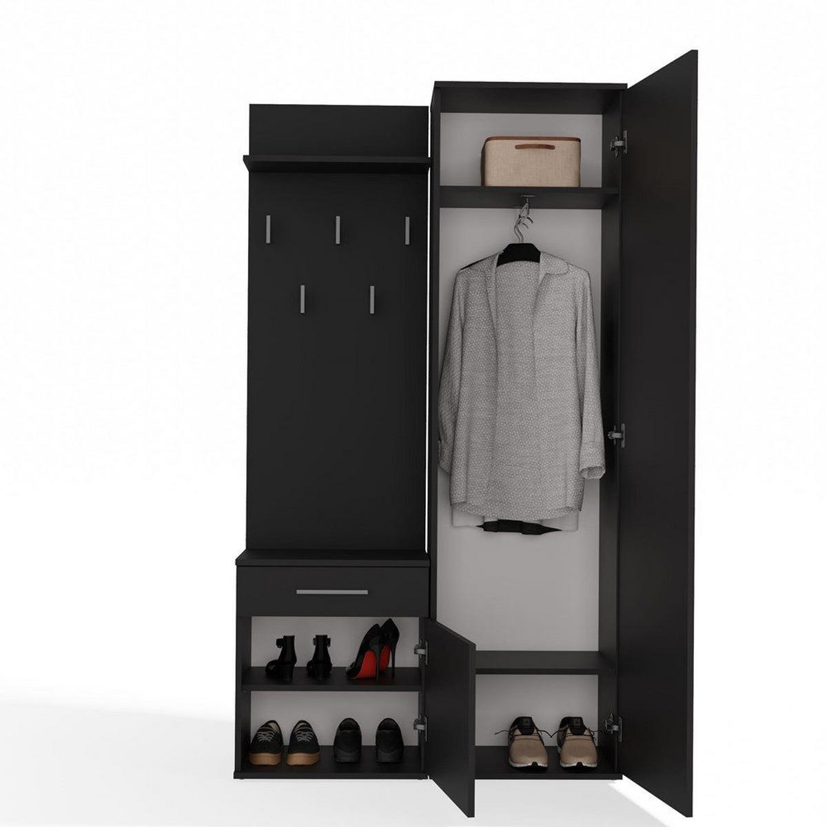 GARDEROBENSET Gustav (3-teilig) - Schwarz, Holzwerkstoff (50/180/35cm) - kommodly