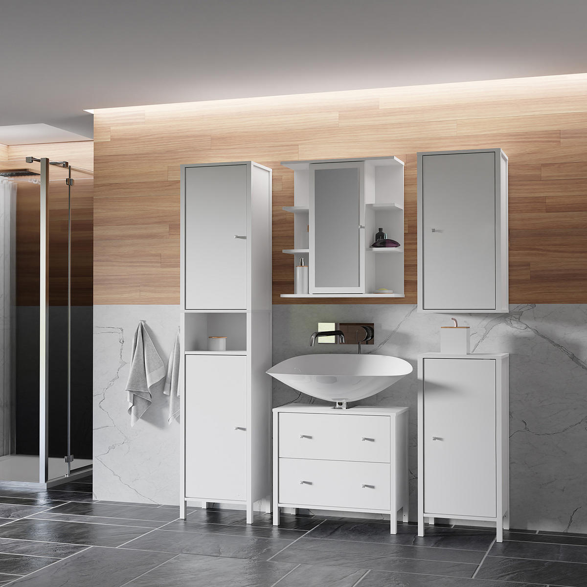 WASCHBECKENUNTERSCHRANK - Weiß - Weiß, Holzwerkstoff (64/60/35cm) - home24