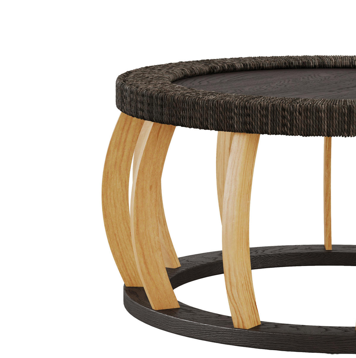 COUCHTISCH 90/90/43 cm aus Massivholz und MDF mit runder Tischplatte und Rattandetail, Schwarzbraun - Schwarz, Holzwerkstoff (90/90/43cm) - Modfu