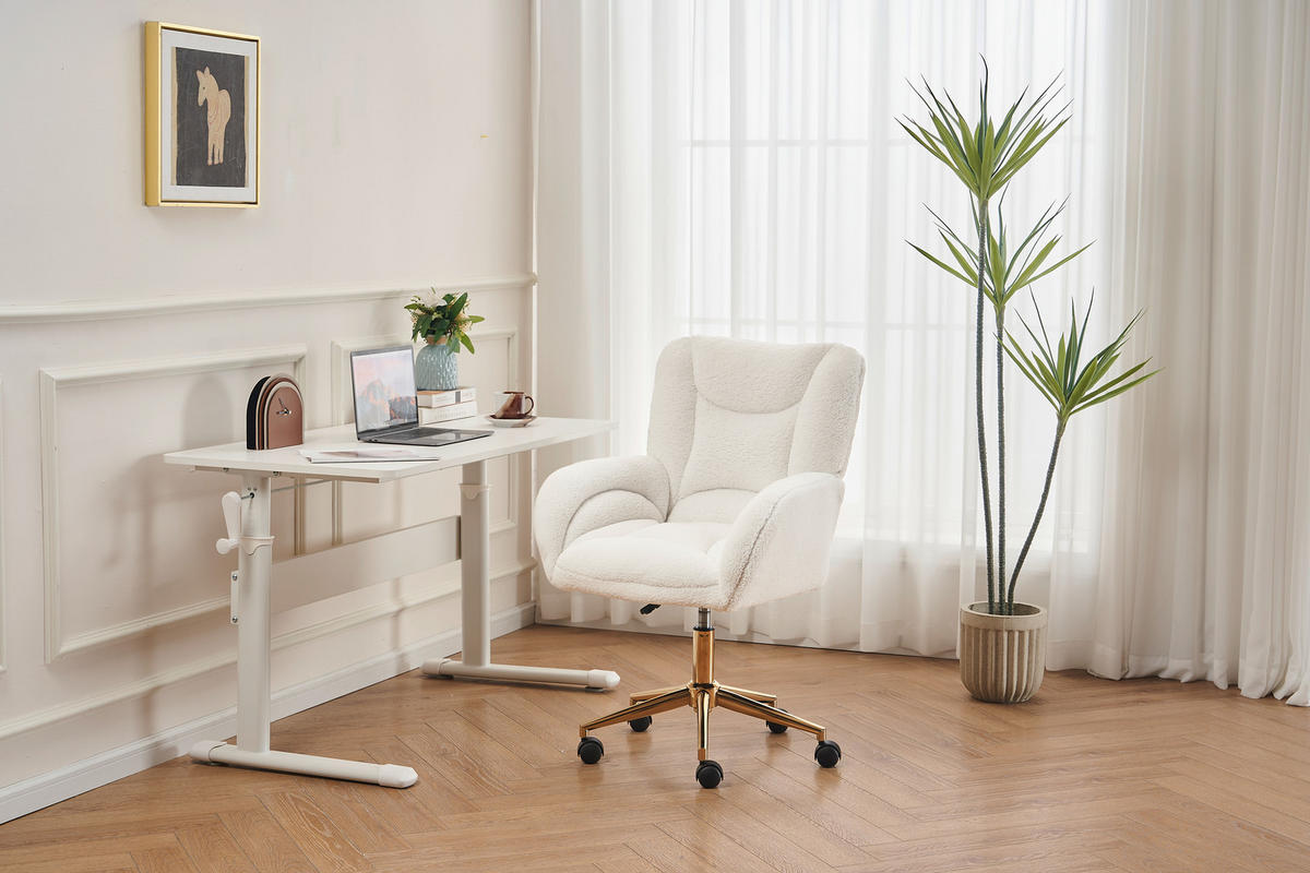 DREHSTUHL Teddy-Stoff höhenverstellbar und 360° drehbar 64/62/92.5 cm Weiß - Weiß, Textil (62/92.5/64cm) - Redom