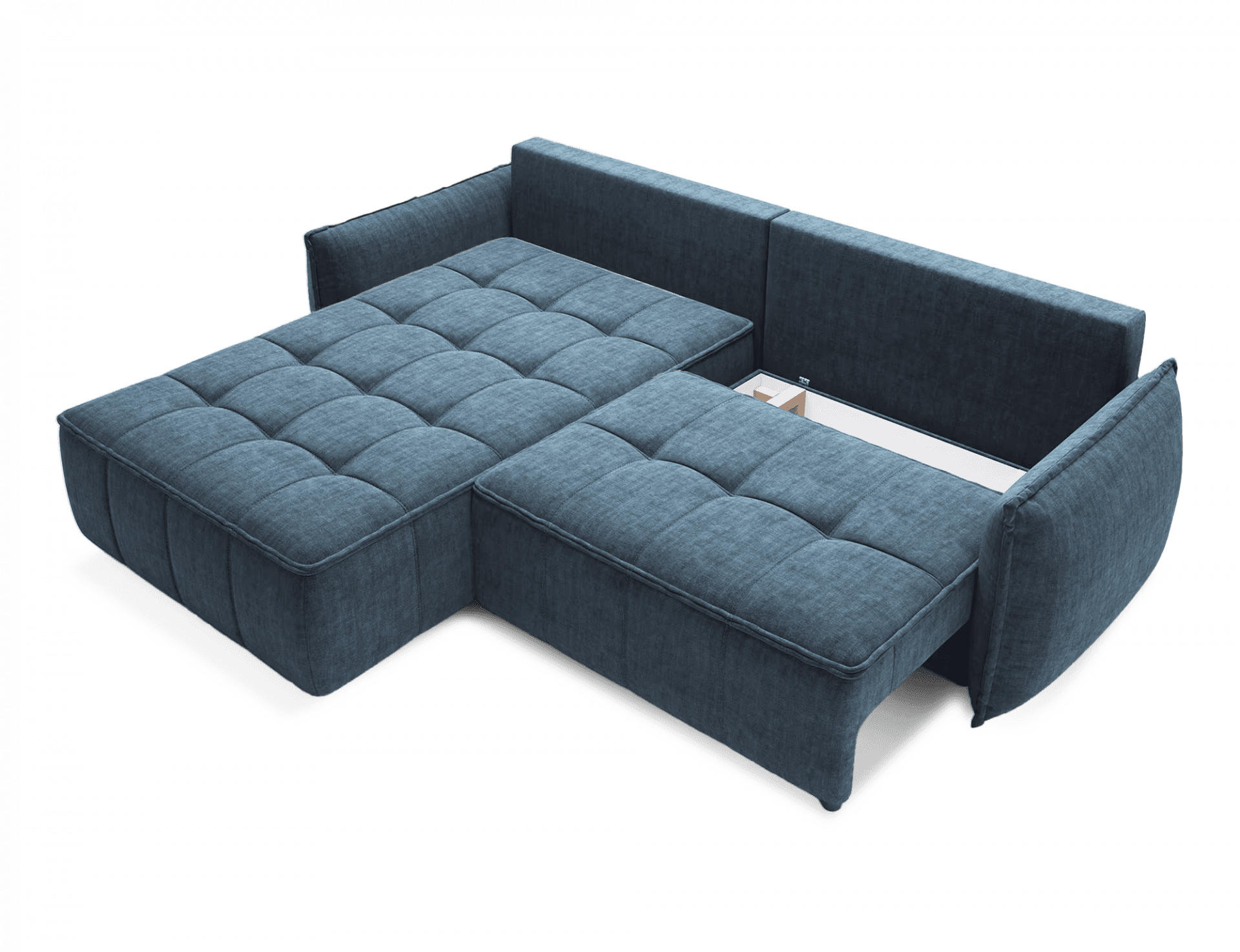 ECKSOFA mit Schlaffunktion und Bettkasten - Dunkelblau, Textil (265/196cm) - Eltap
