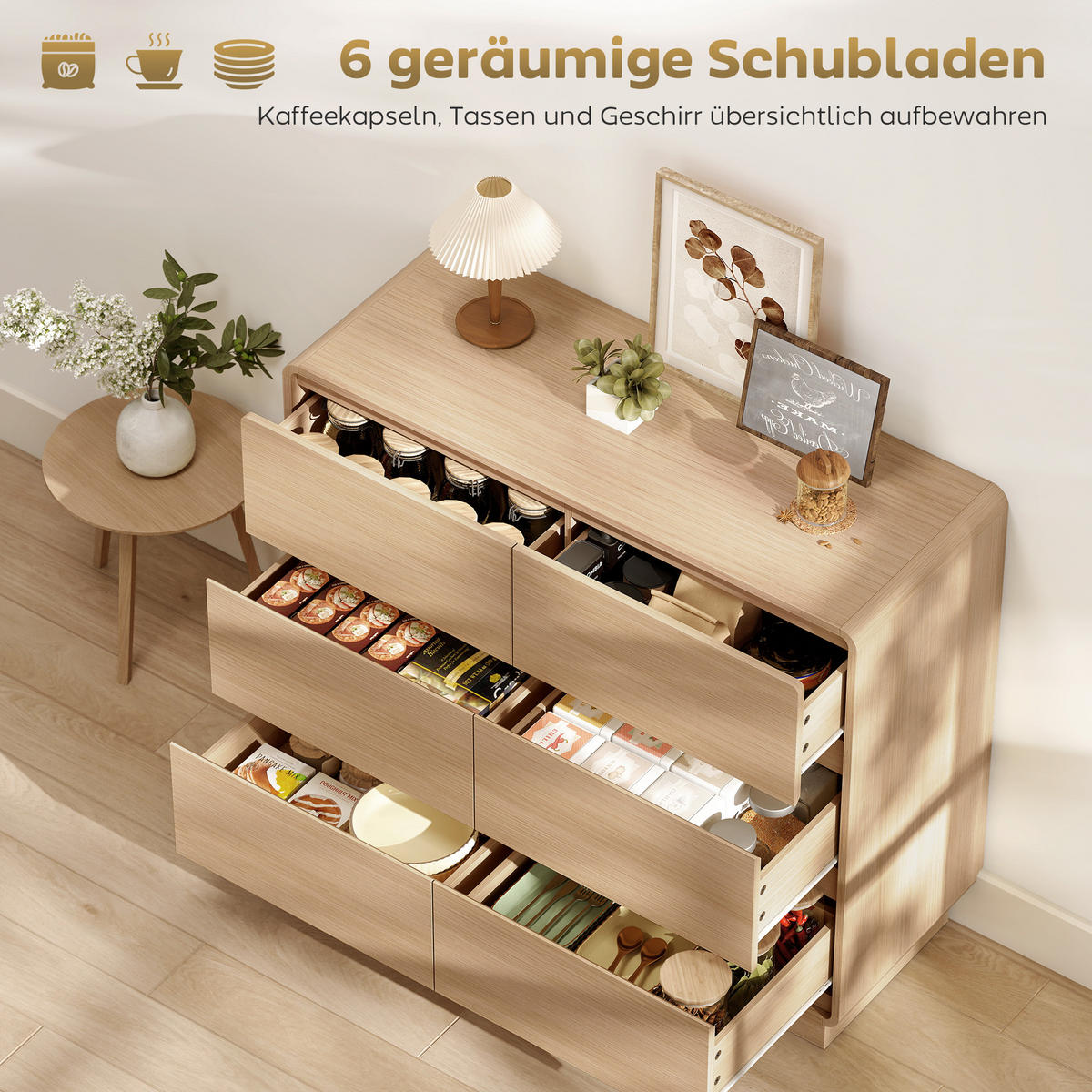 SIDEBOARD Naturholzfarben, 6 Schubladen, 100/38/86 cm - Naturfarben, Holz (100/86/38cm) - PANGIVO