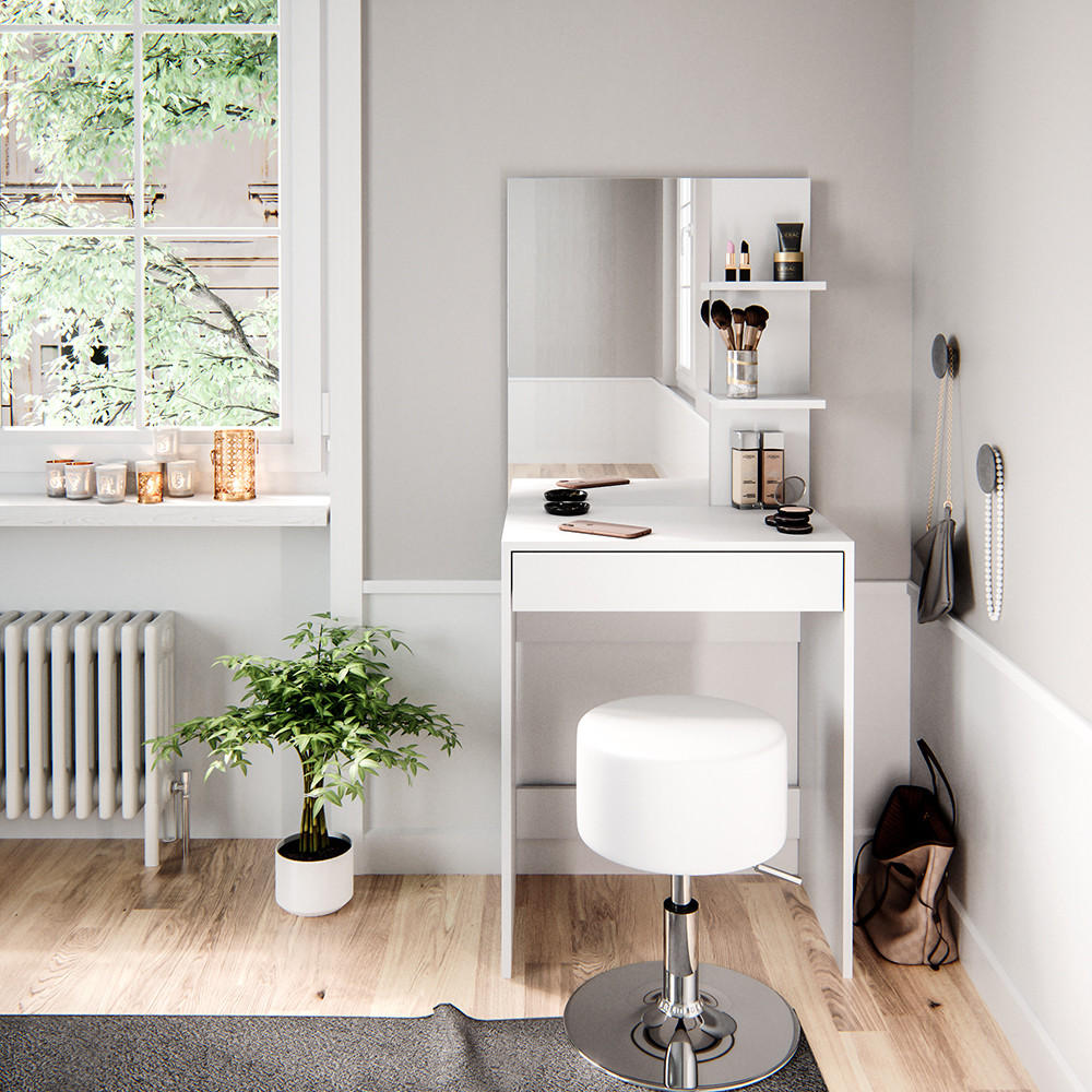 SCHMINKTISCH Isabelle Weiß 60 cm mit Hocker - Weiß, Holzwerkstoff (60/140/40cm) - Vicco