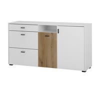 SIDEBOARD weiß matt, Eiche 150 cm, Kommode mit Soft-Close-Funktion - Eichefarben/Schwarz, Holzwerkstoff/Kunststoff (150/80/42cm) - Furn.Design