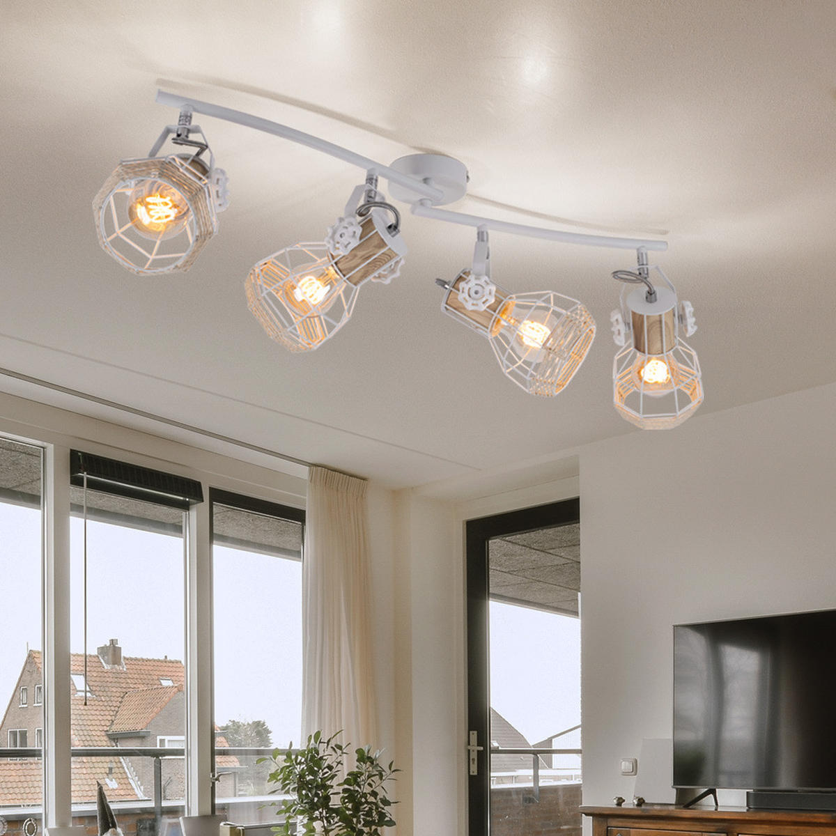 DECKENLEUCHTE Metall Weiß Holzoptik - Weiß, Holz (72/32/20cm) - Globo Lighting