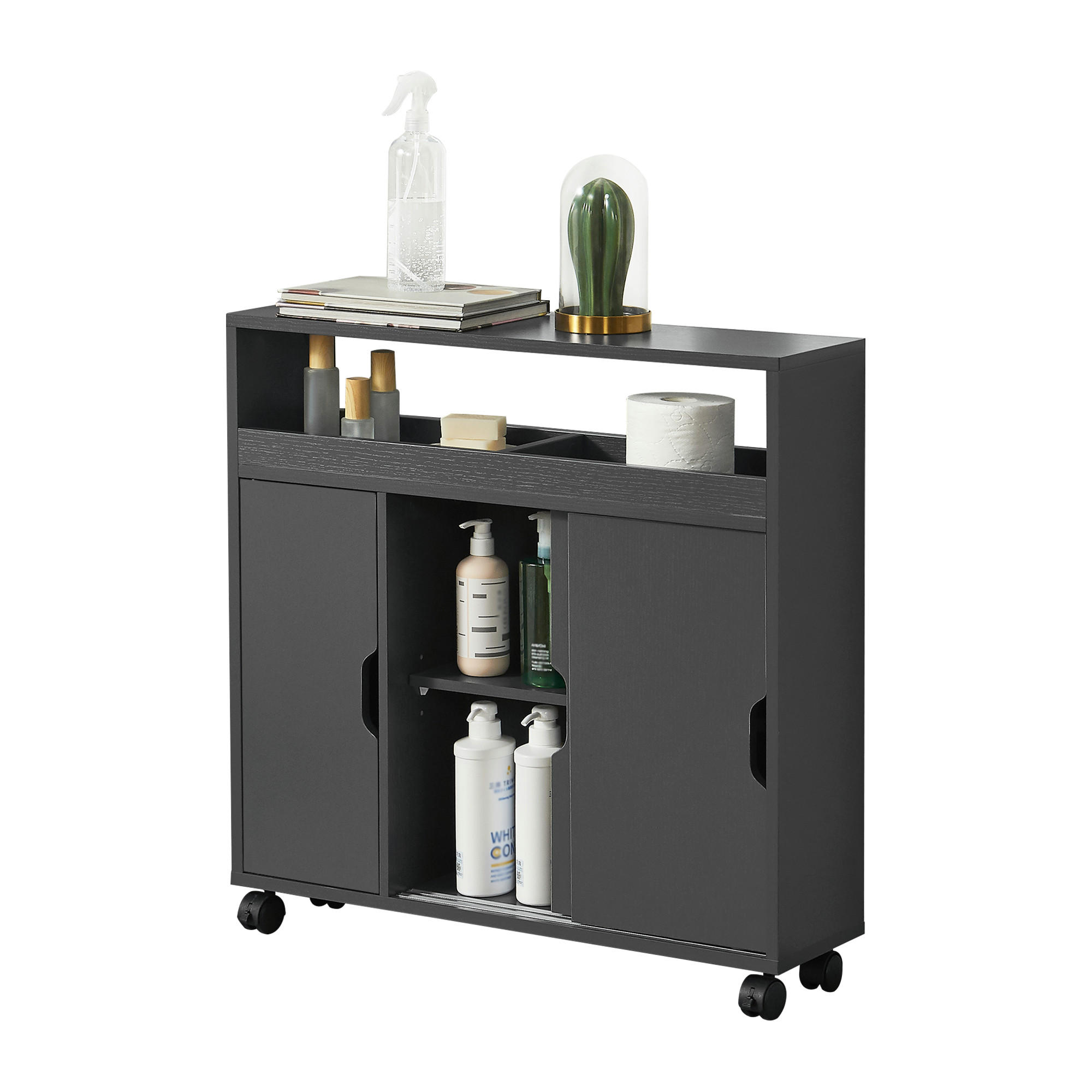 SEITENSCHRANK Lumijoki - Dunkelgrau, Holzwerkstoff (70/71/20cm) - [en.casa]