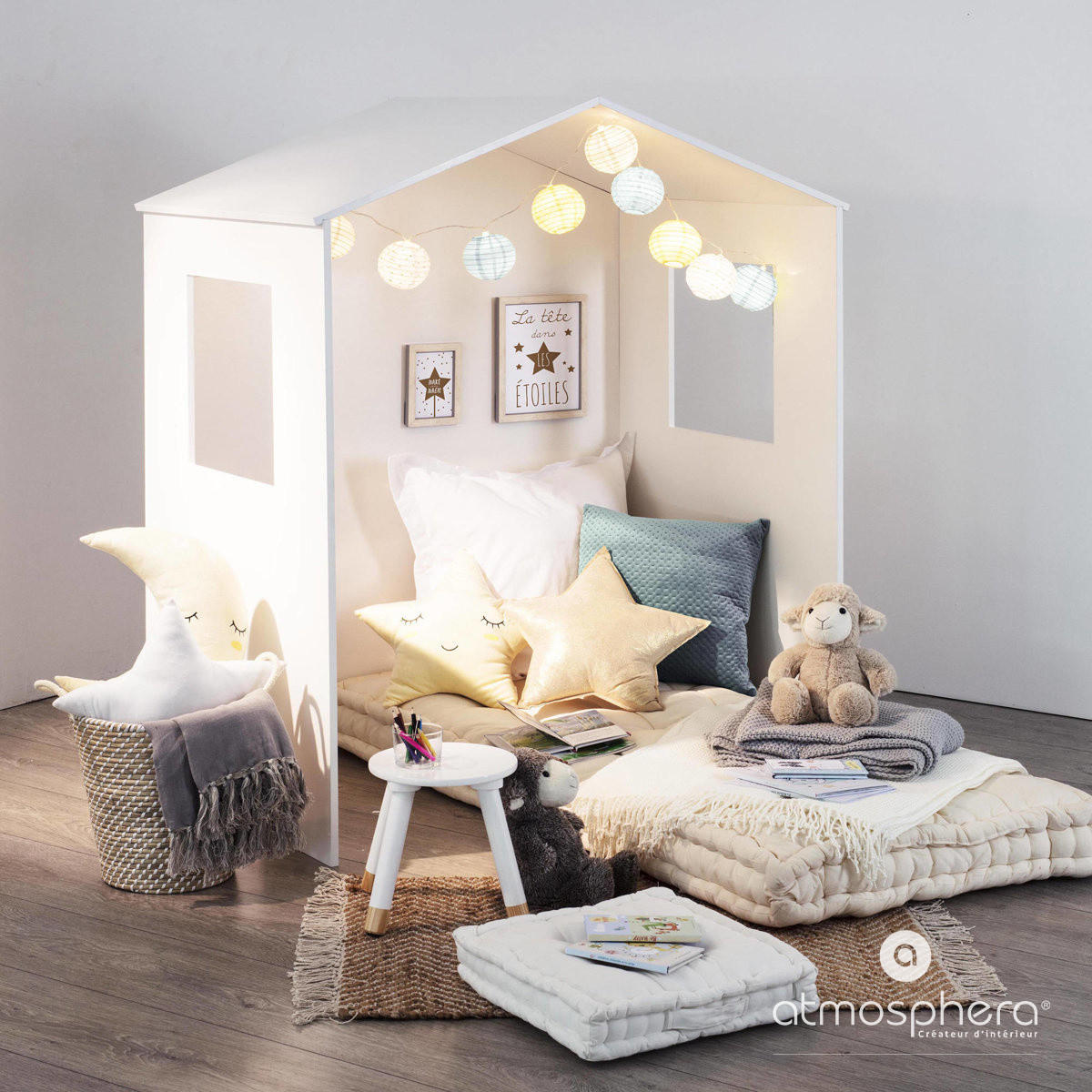 KINDERHOCKER Holz, Grau, Naturfarbe - Weiß, Holzwerkstoff (24/26/24cm) - Atmosphera Createur d´interieur