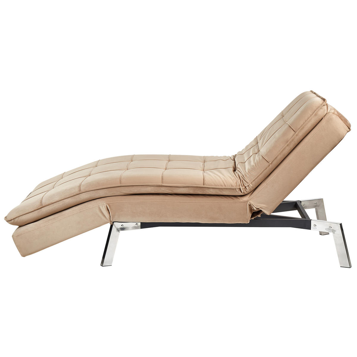 RELAXLIEGE Samtstoff hellbraun verstellbar Loiret - Silberfarben/Braun, Textil (179/93/76cm) - Beliani