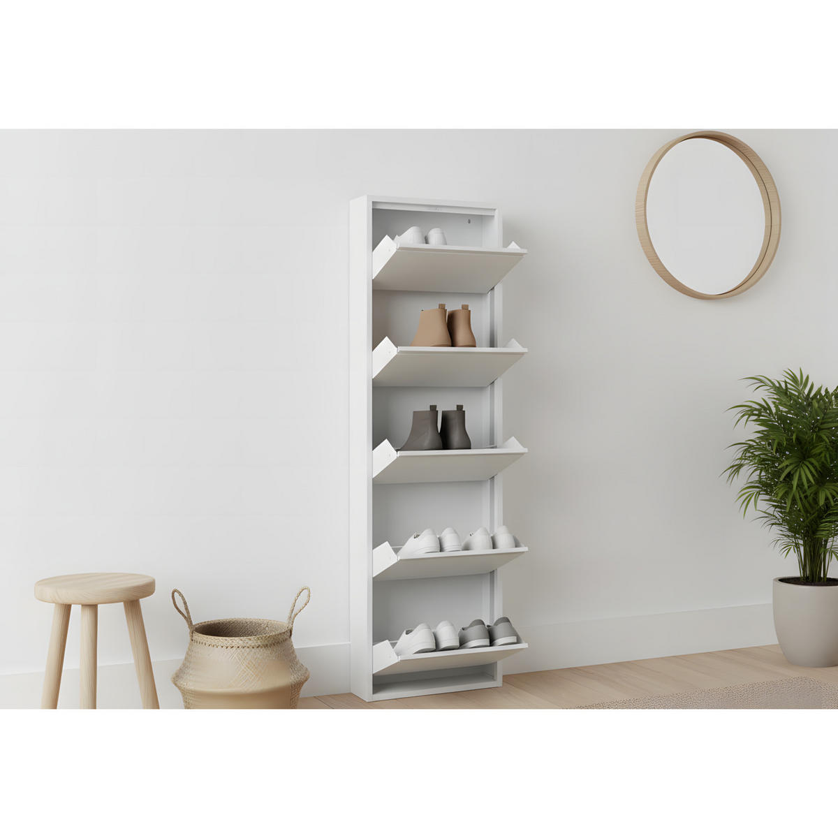 SKOSKÅP Pisa 50 x 16 x 173 cm – vit - Vit, Träbaserade material/Metall (50/173/16cm) - ebuy24
