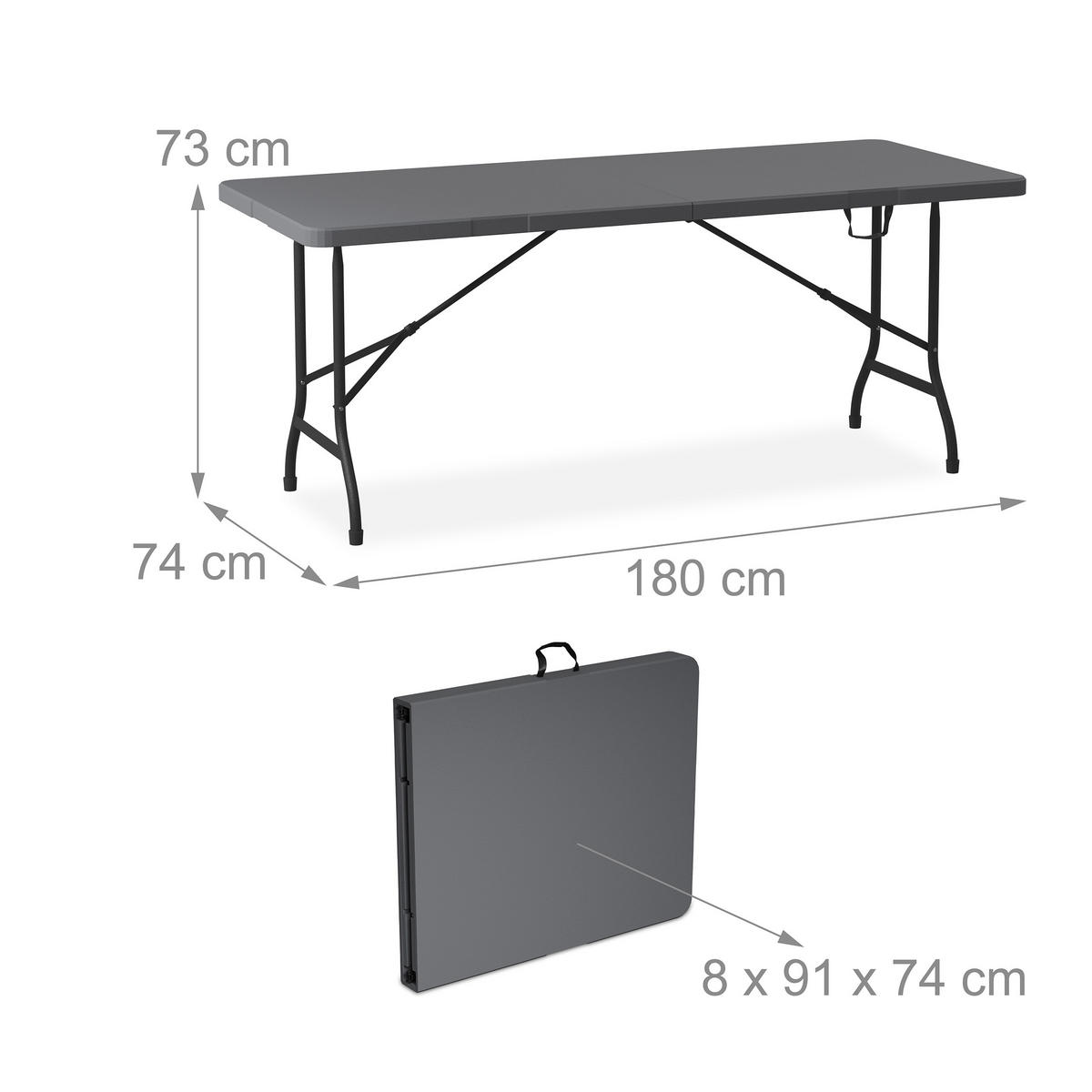 BIERZELTGARNITUR Grau 3-tlg.-Set klappbar Tisch 180x74 cm - Grau, Kunststoff/Metall - Relaxdays